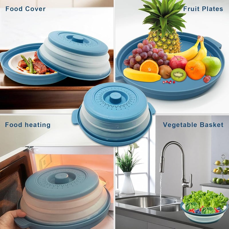 HANTUSWUS Microwave Splatter Cover 10.2 Inch with Handles, Collapsible Vented Silicone Lid & Anti-Scald Tray, BPA-Free Splash Guard for Food Heating, Fits Most Compact Microwaves - Image 4